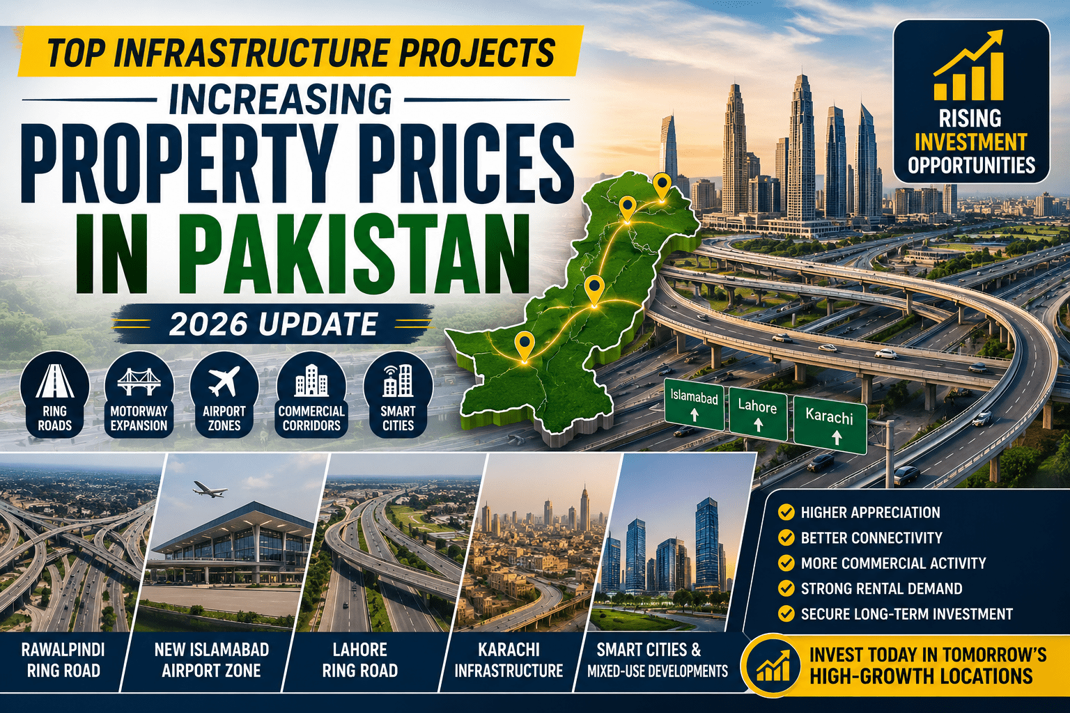 Infrastructure projects increasing property prices in Pakistan 2026
