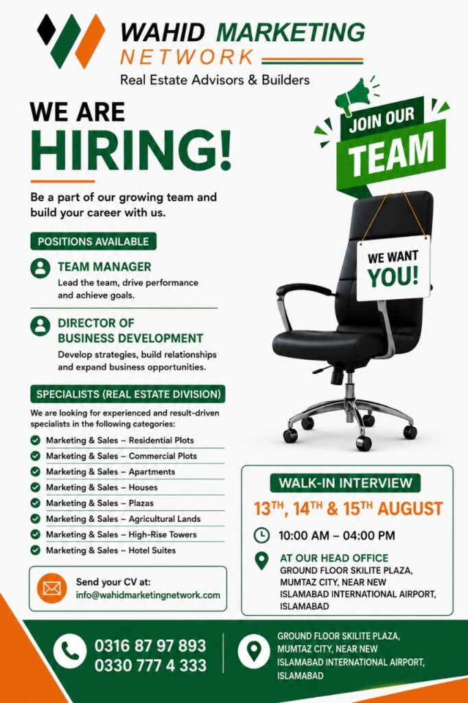 realestate team manager and sales executive jobs in islamabad