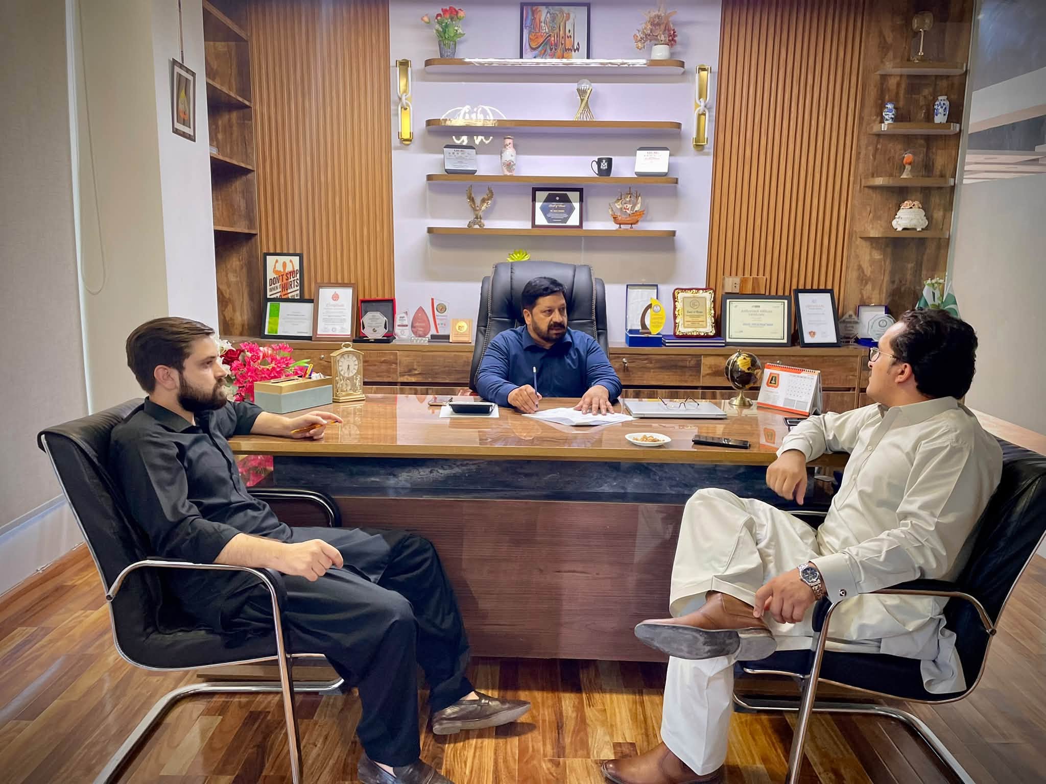 Client meeting at Wahid Marketing Network office in Mumtaz City Islamabad